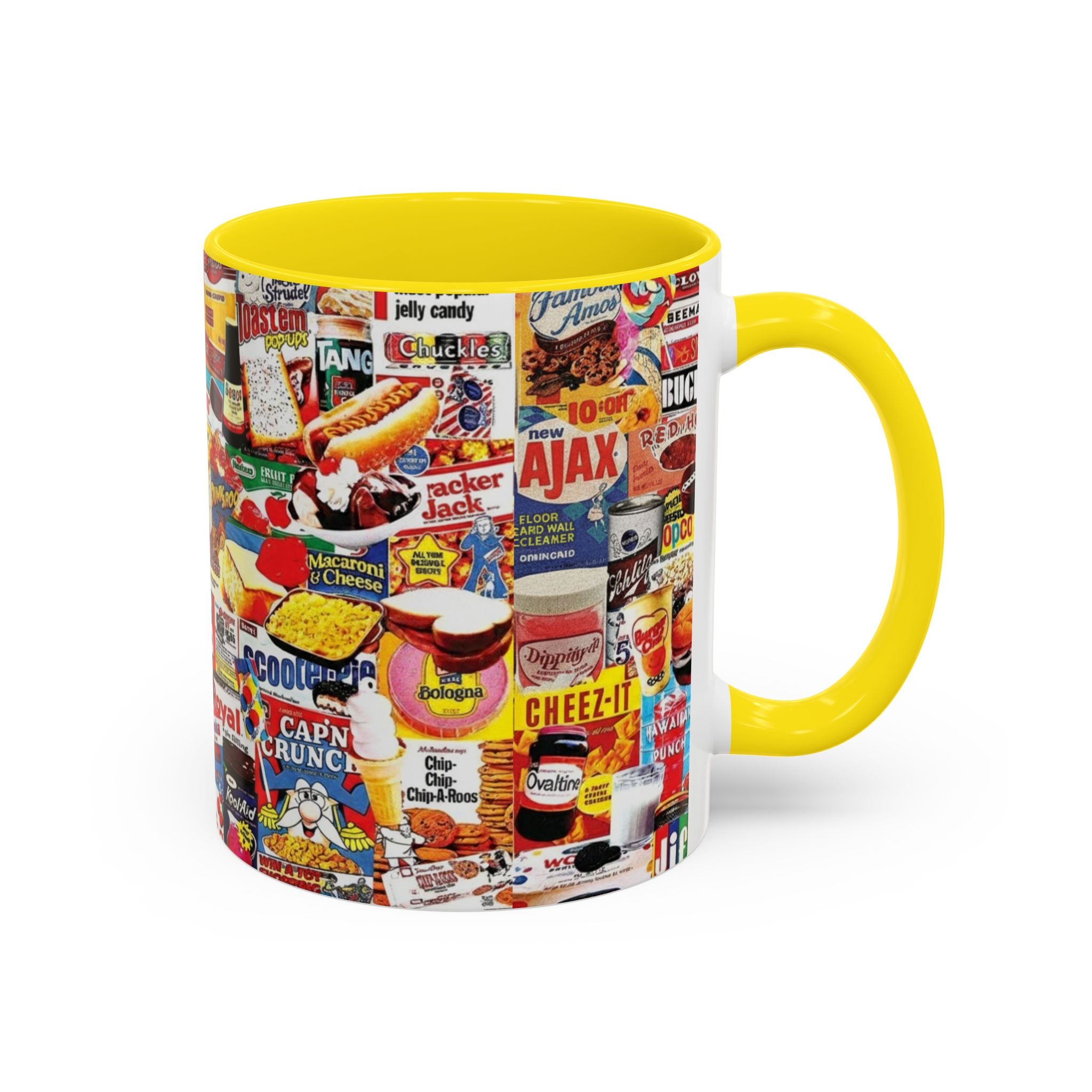 Retro Snack Collage Mug — Vintage Candy & Cereal Packaging Accent Coffee Mug - Creations by Chris and Carlos