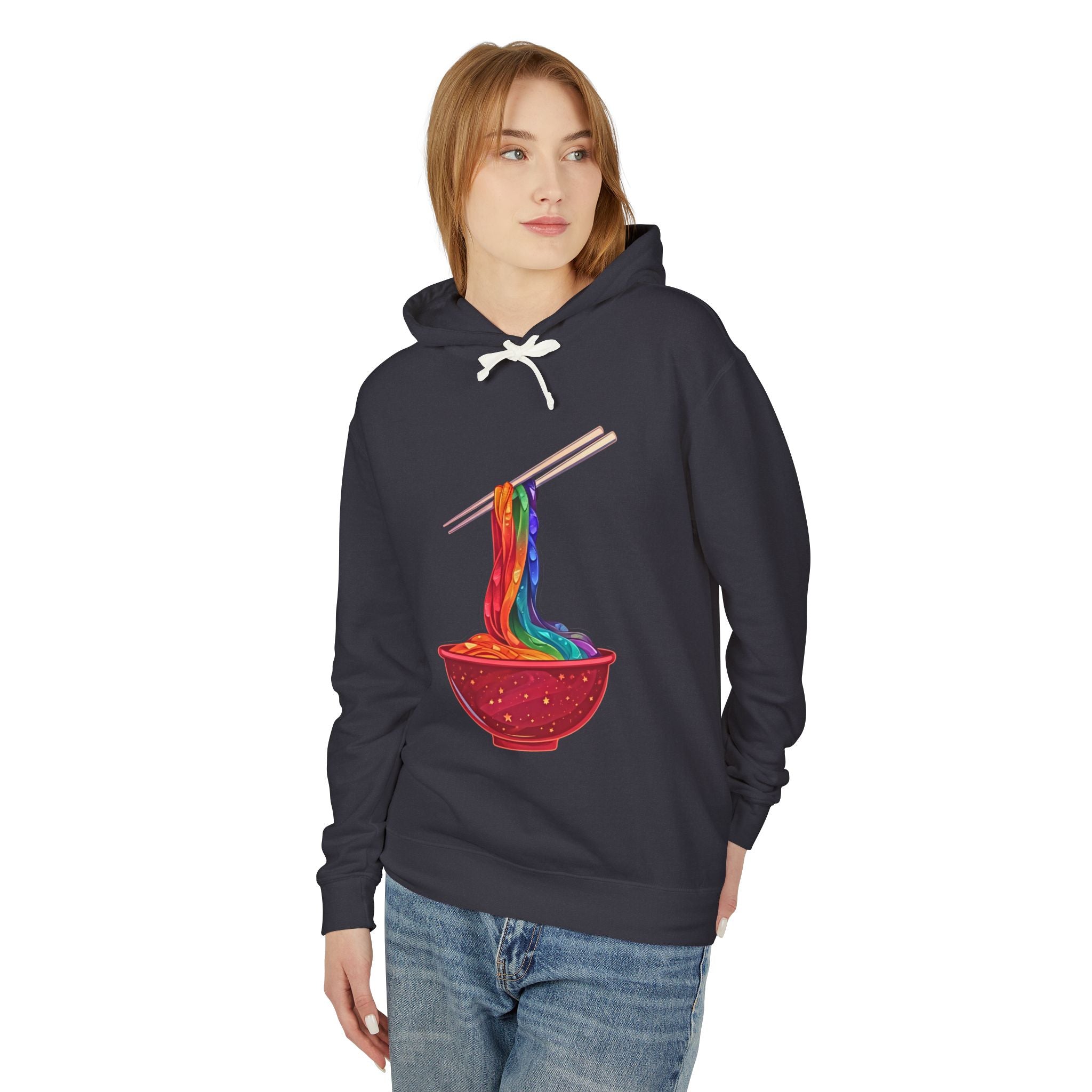 Rainbow Ramen Hoodie — Colorful Noodle Bowl Graphic Sweatshirt - Creations by Chris and Carlos