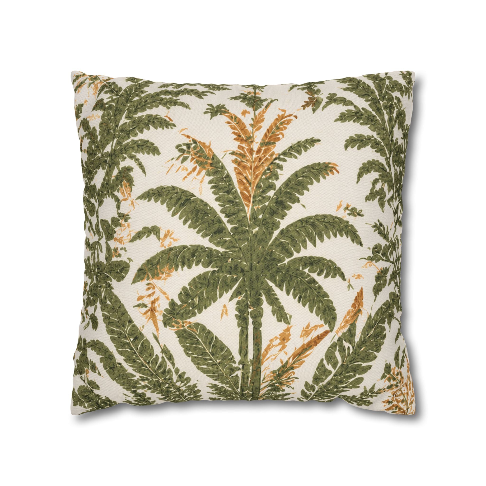 Palm Tree Decorative Pillowcase — Tropical Green Botanical Square Pillow - Creations by Chris and Carlos