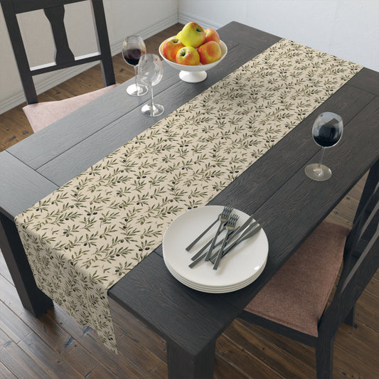 Olive Branch Table Runner — Neutral Botanical Linen-Style Decor - Creations by Chris and Carlos