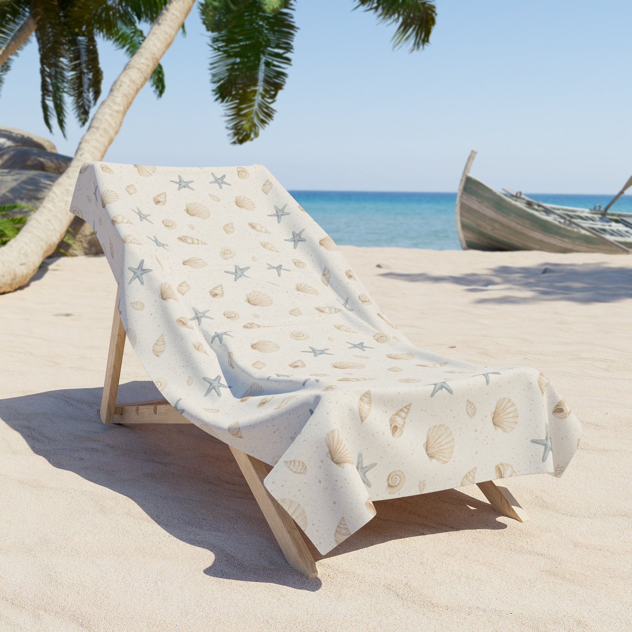 Seashell & Starfish Beach Towel — Coastal Sand Pattern, Lightweight Summer Towel - Creations by Chris and Carlos