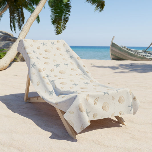 Seashell & Starfish Beach Towel — Coastal Sand Pattern, Lightweight Summer Towel - Creations by Chris and Carlos