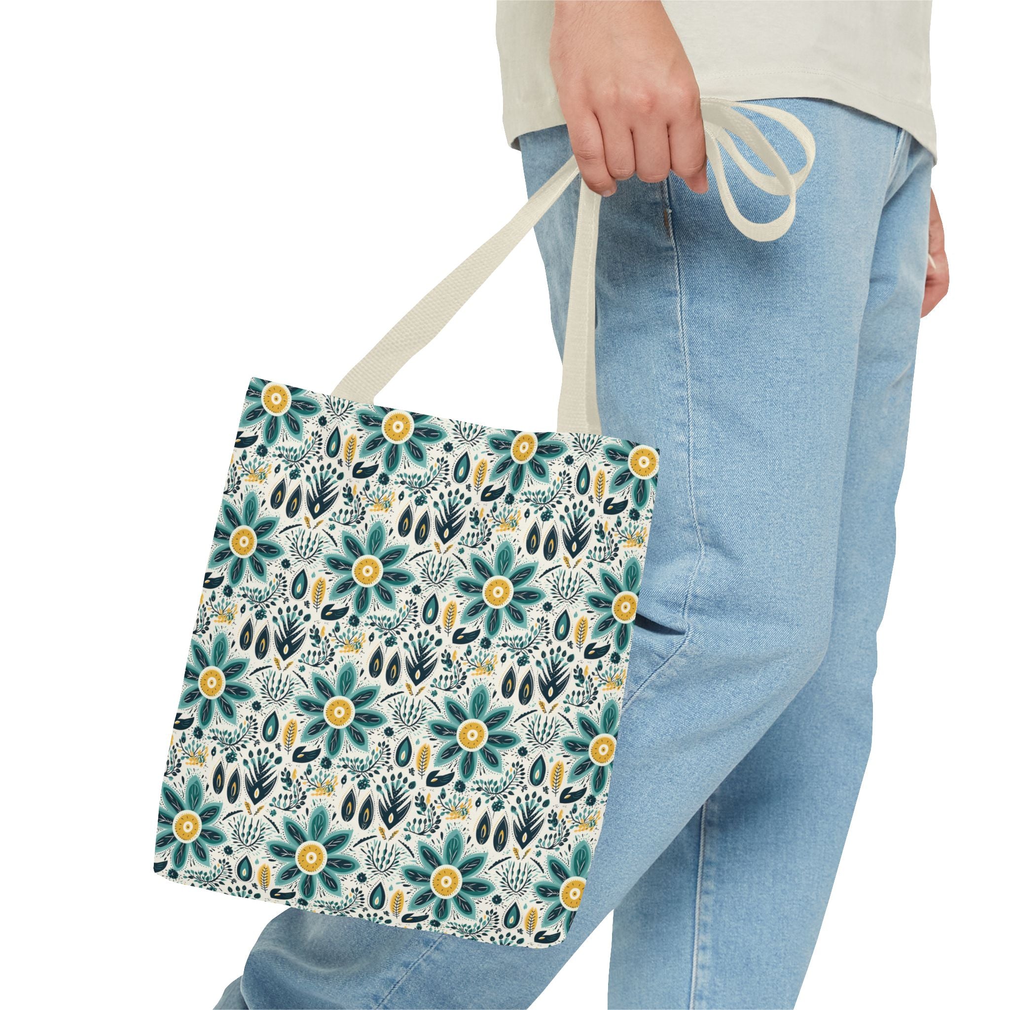 Sol y Alegría (Sun and Joy) Collection- Cactus Succulent Pattern Microfiber Blanket Soft Velveteen Throw for Home & Garden Lovers Floral Folk Art Tote Bag — Teal & Mustard All-Over Print - Creations by Chris and Carlos