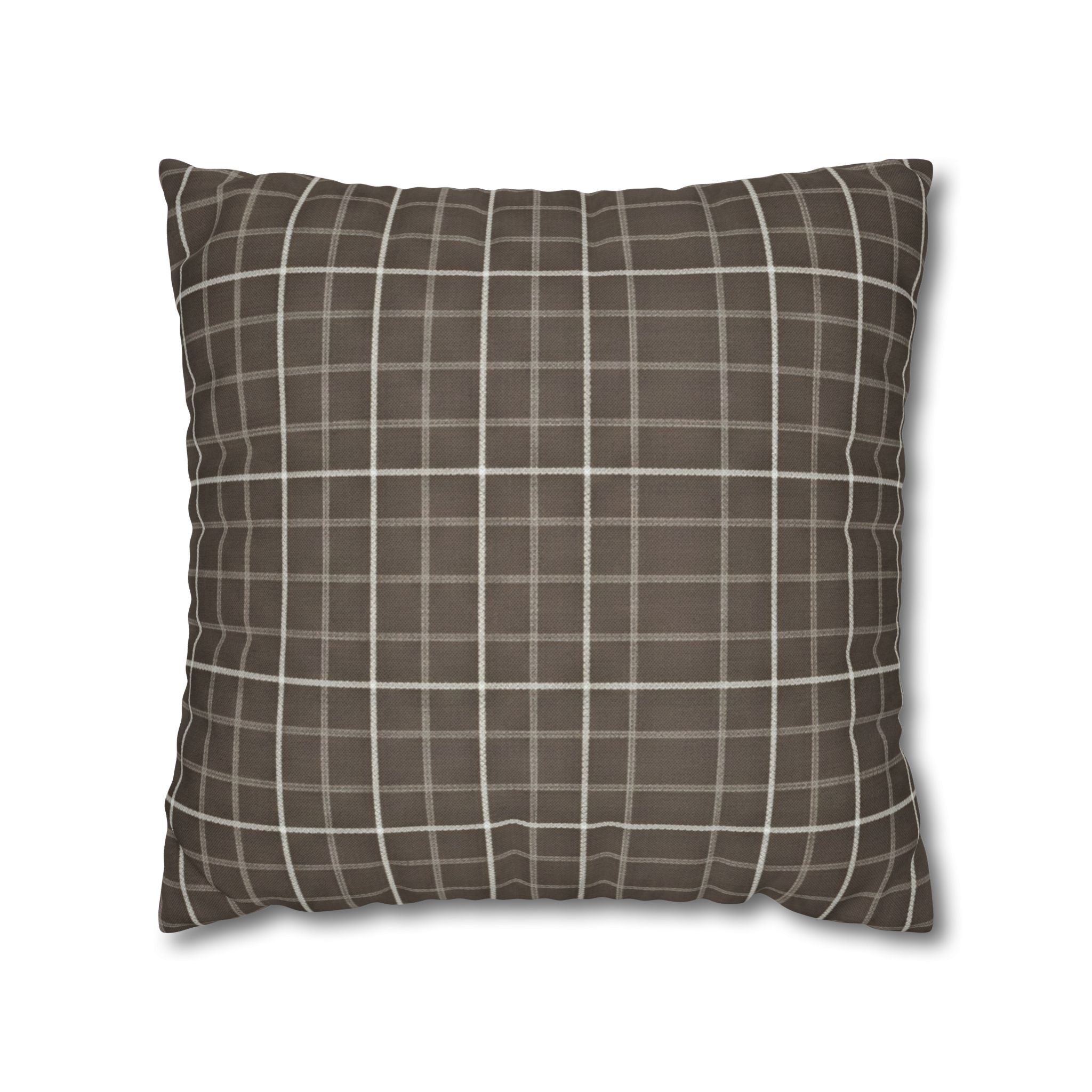 Brown Plaid Square Pillowcase — Cozy Farmhouse Throw Pillow Cover - Creations by Chris and Carlos