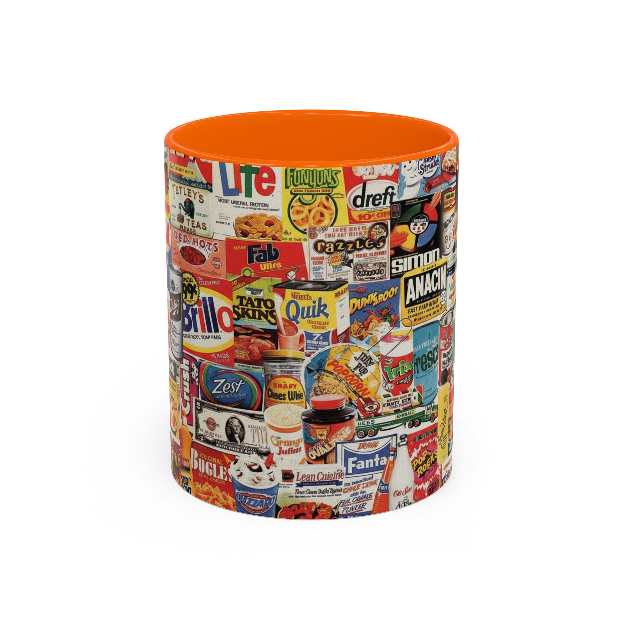Vintage Retro Ads Coffee Mug — Collage of Classic Brand Labels (11/15oz Accent Mug) - Creations by Chris and Carlos