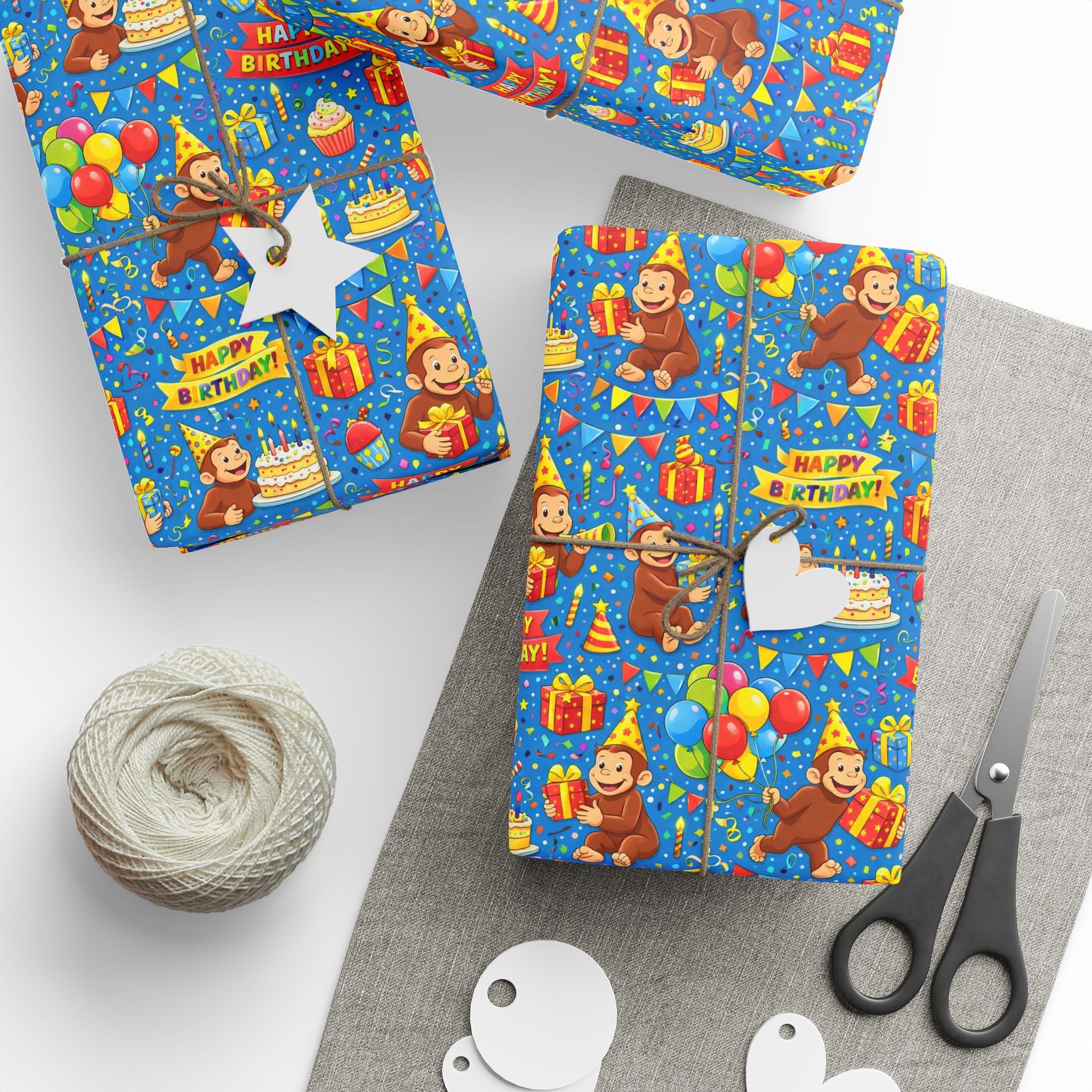 Wrapping Paper Roll — Colorful Birthday Presents & Party Curious George Animals Gift Wrap - Creations by Chris and Carlos