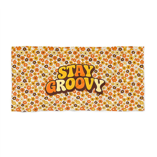 Stay Groovy Beach Towel — Retro 70s Floral Summer Towel - Creations by Chris and Carlos