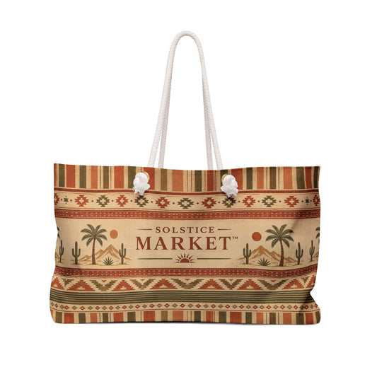 Solstice Market Weekender Bag - Southwestern Palm & Cactus Travel Tote - Creations by Chris and Carlos