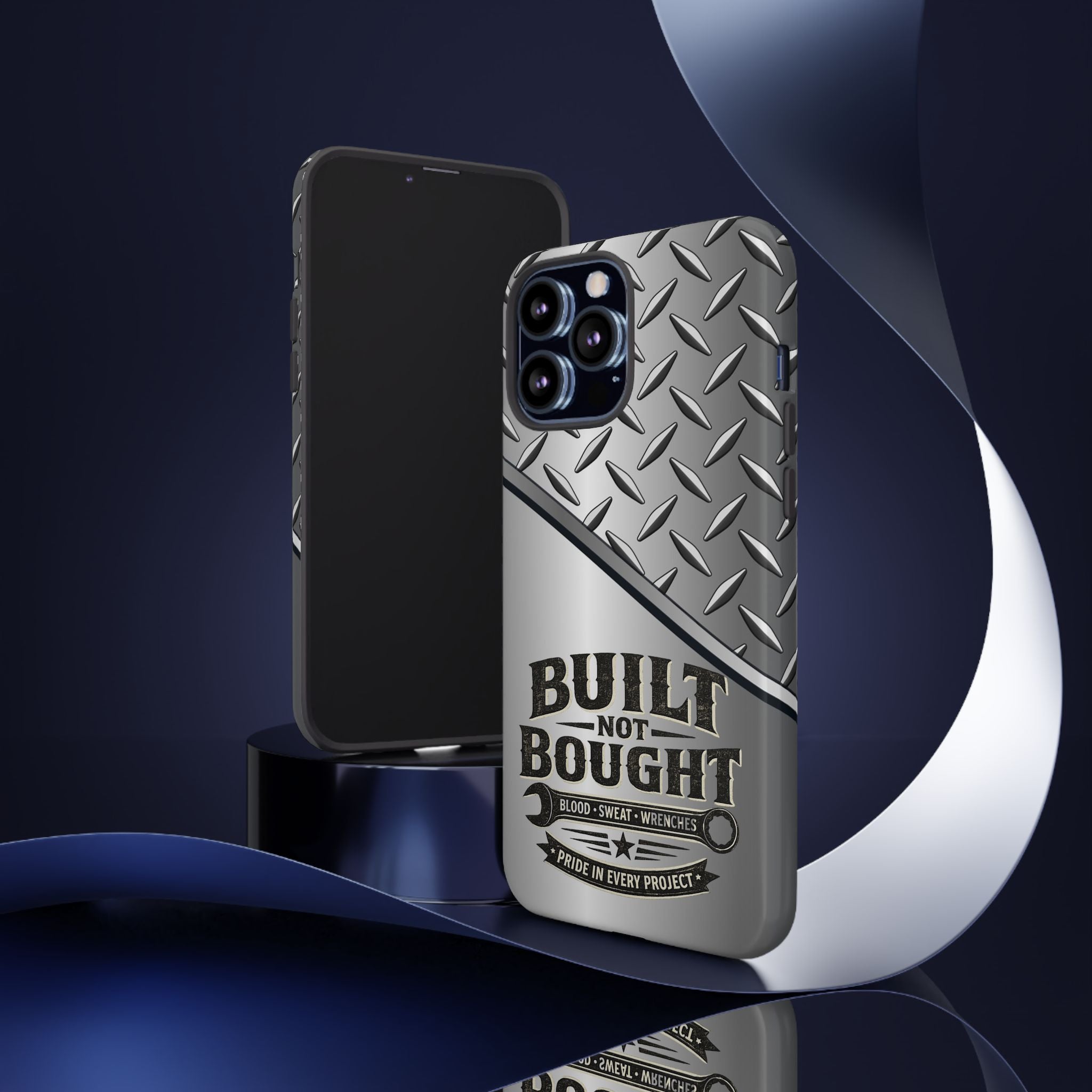 Built Not Bought Metal Diamond-Plate Phone Case — Rugged Tool Lover Gift - Creations by Chris and Carlos