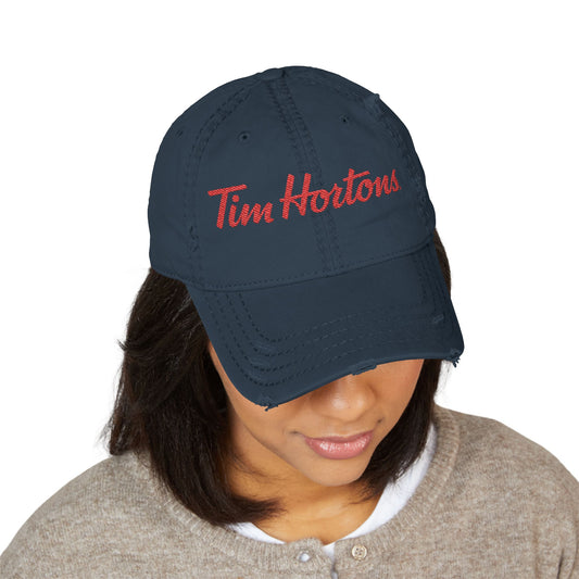 Tim Hortons Embroidered Distressed Dad Hat — Washed Vintage Baseball Cap - Creations by Chris and Carlos
