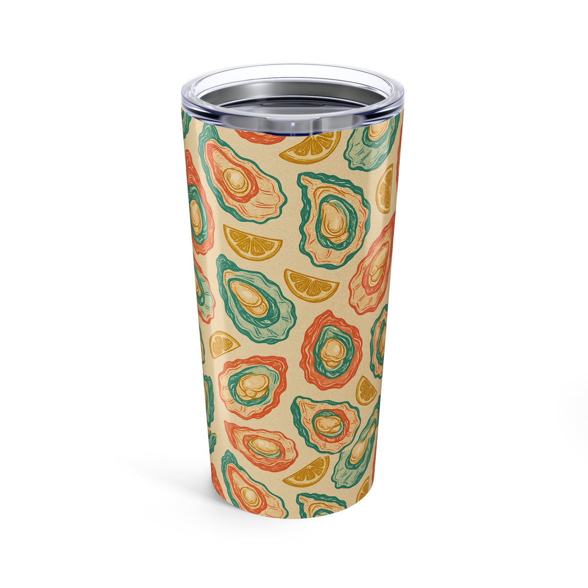 Salty Tin Company- Oyster Pattern Tumbler, Stylish 20oz Travel Mug, Cute Gift for Seafood Lovers, Summer Drinkware, Coastal Kitchen Accessories