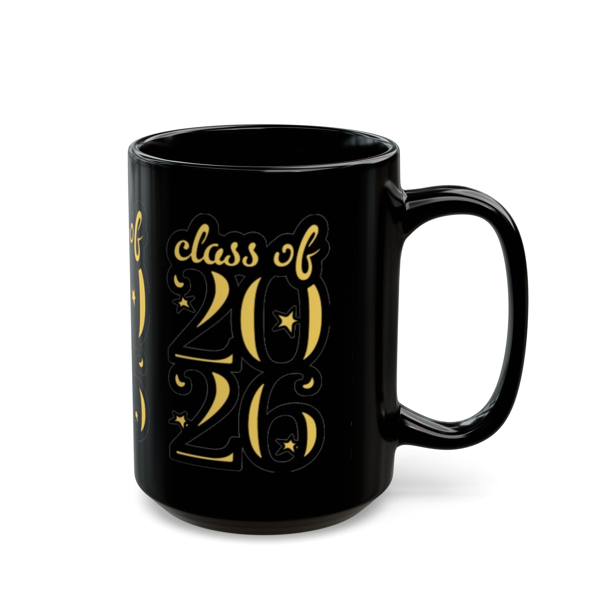 Class of 2026 Black Graduation Mug — Gold Lettering 11oz/15oz - Creations by Chris and Carlos