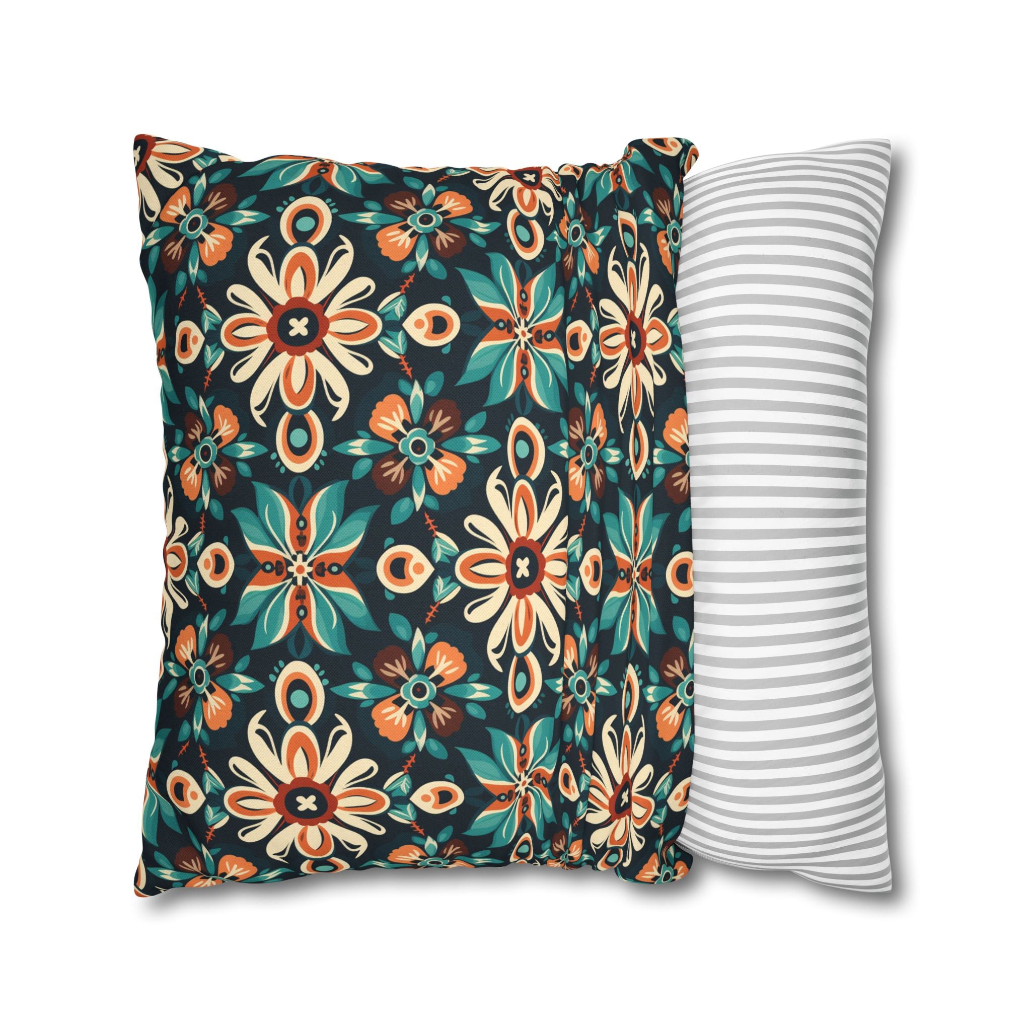 Sol y Alegría (Sun and Joy) Collection- Cactus Succulent Pattern Microfiber Blanket Soft Velveteen Throw for Home & Garden Lovers Boho Floral Medallion Pillowcase — Teal & Rust Decorative Throw Cushion Cover - Creations by Chris and Carlos