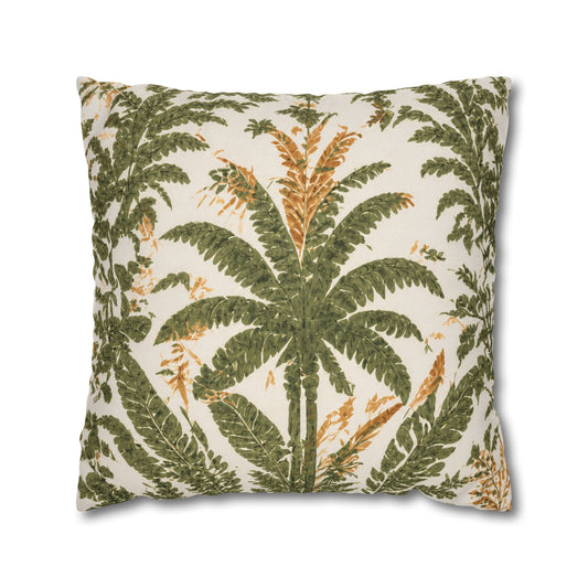 Palm Tree Decorative Pillowcase — Tropical Green Botanical Square Pillow - Creations by Chris and Carlos