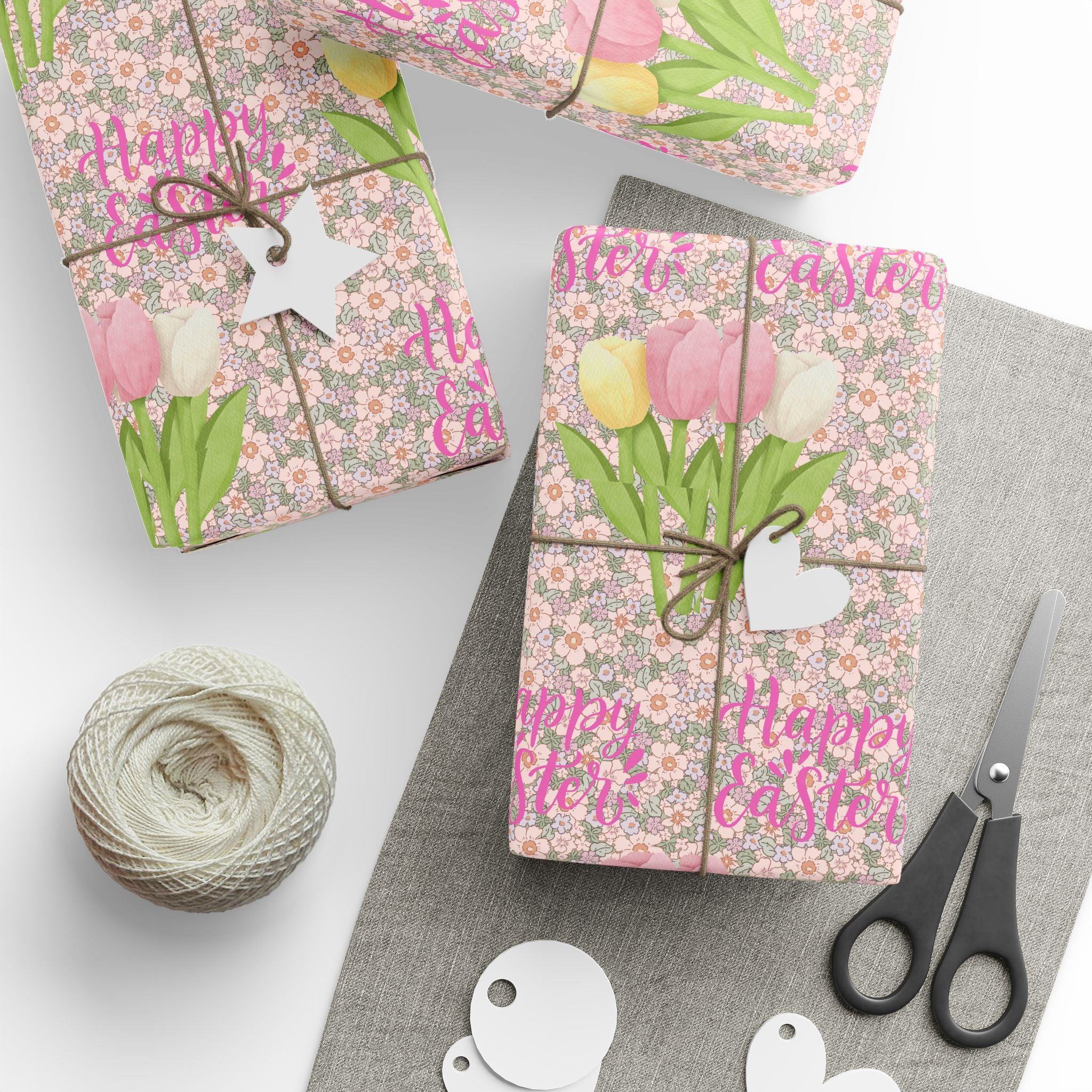 Easter Floral Tulip Wrapping Paper Roll — Pink Vintage Bouquet Gift Wrap - Creations by Chris and Carlos