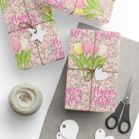 Easter Floral Tulip Wrapping Paper Roll — Pink Vintage Bouquet Gift Wrap - Creations by Chris and Carlos