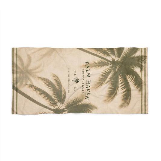Palm Haven Vintage Palm Beach Towel — Retro Tropical Resort Vibe - Creations by Chris and Carlos