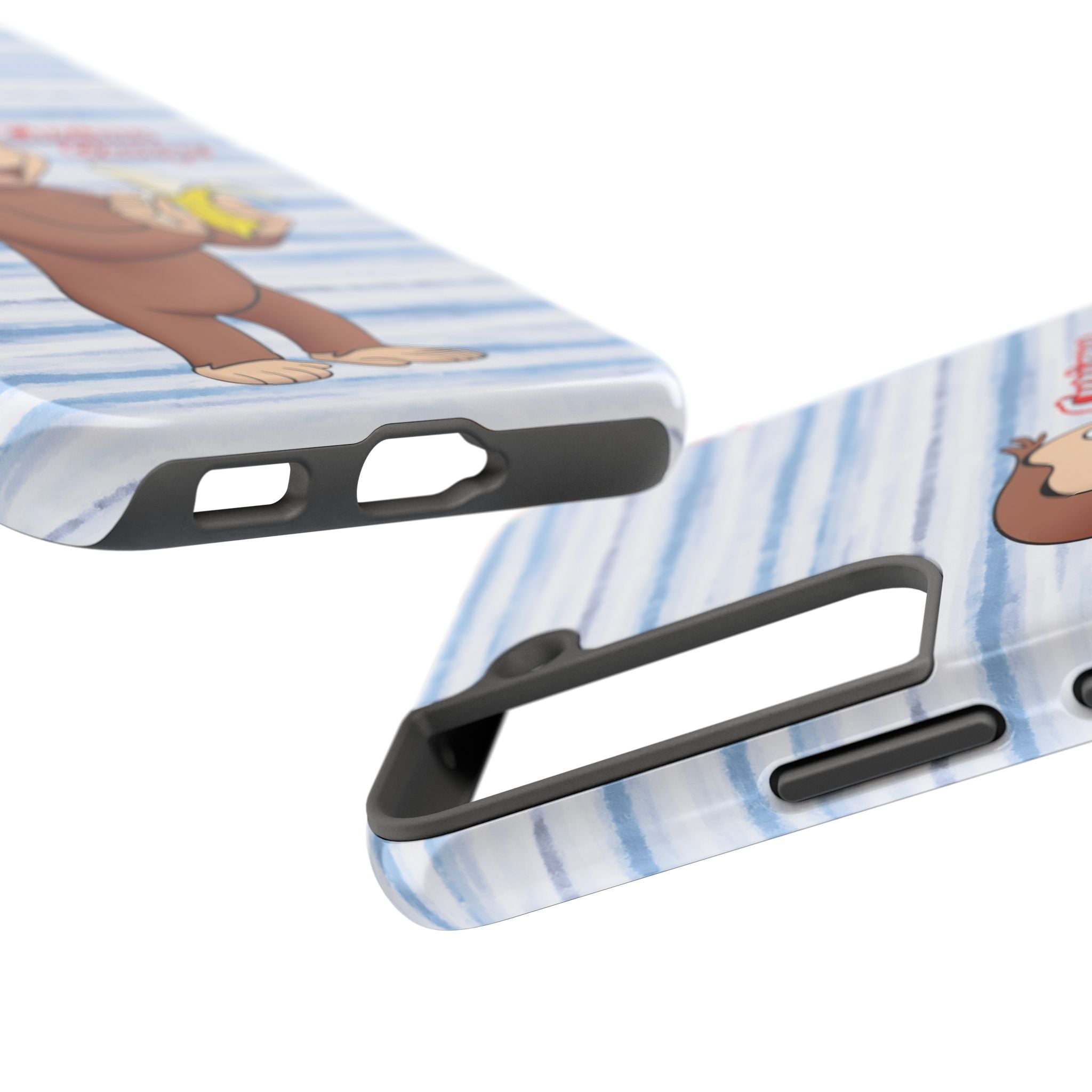 Curious George Banana Tough Phone Case — Cute Kids iPhone Cover, Blue Stripe Protective Case - Creations by Chris and Carlos