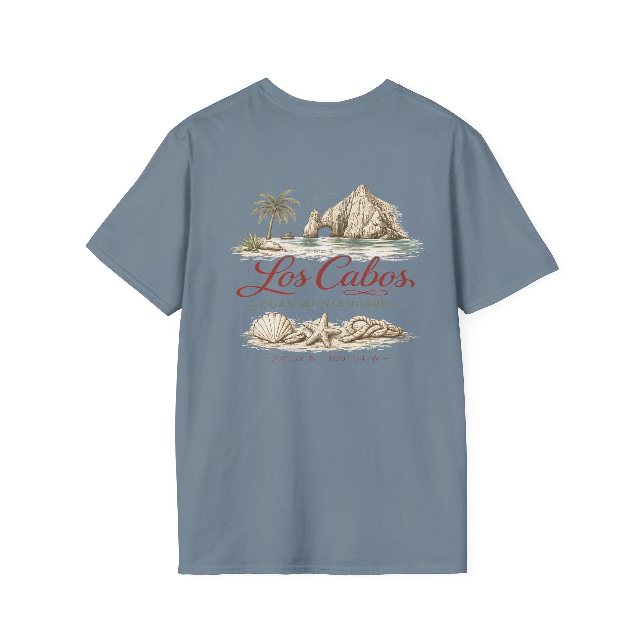 Los Cabos Coastal T-Shirt — Scenic Beach Shells & Arch Graphic - Creations by Chris and Carlos