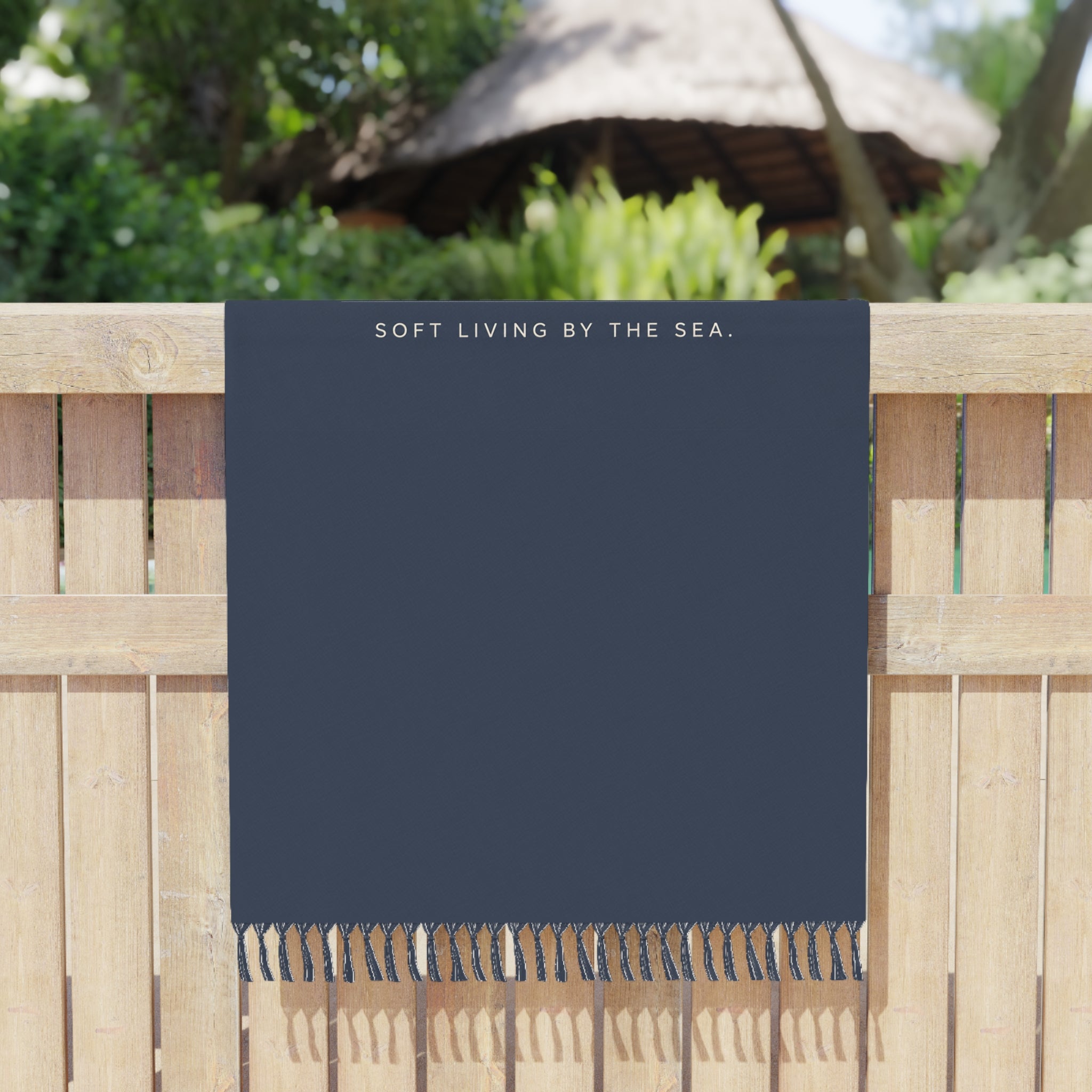 Sunwashed Coast Boho Beach Towel – ‘Soft Living by the Sea’ Fringe Beach Blanket - Creations by Chris and Carlos