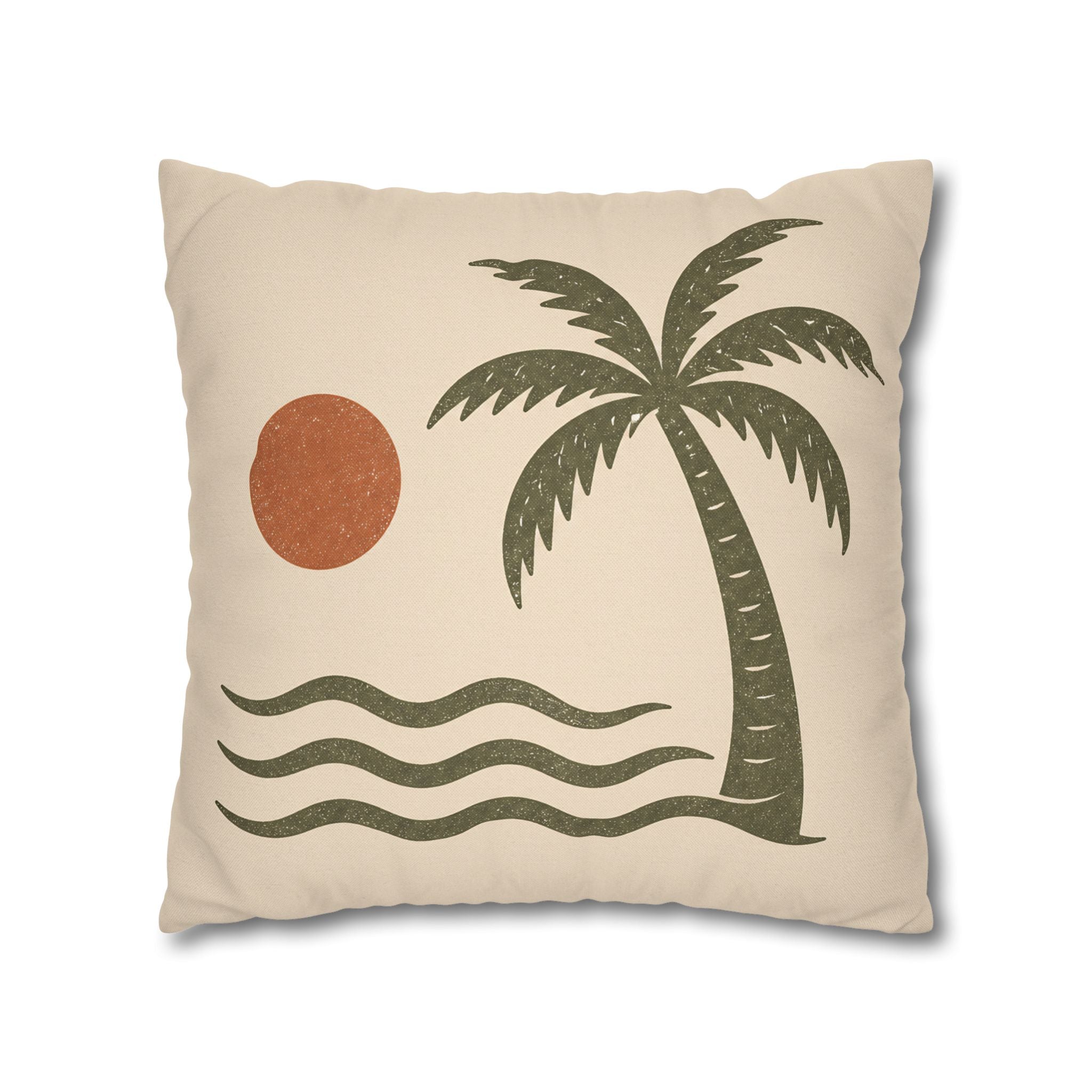 Retro Palm Tree Beach Pillowcase — Tropical Sunset Decorative Throw - Creations by Chris and Carlos