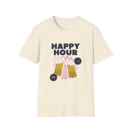 Happy Hour Beer T-Shirt — Cheers Clinking Mugs Graphic Tee - Creations by Chris and Carlos