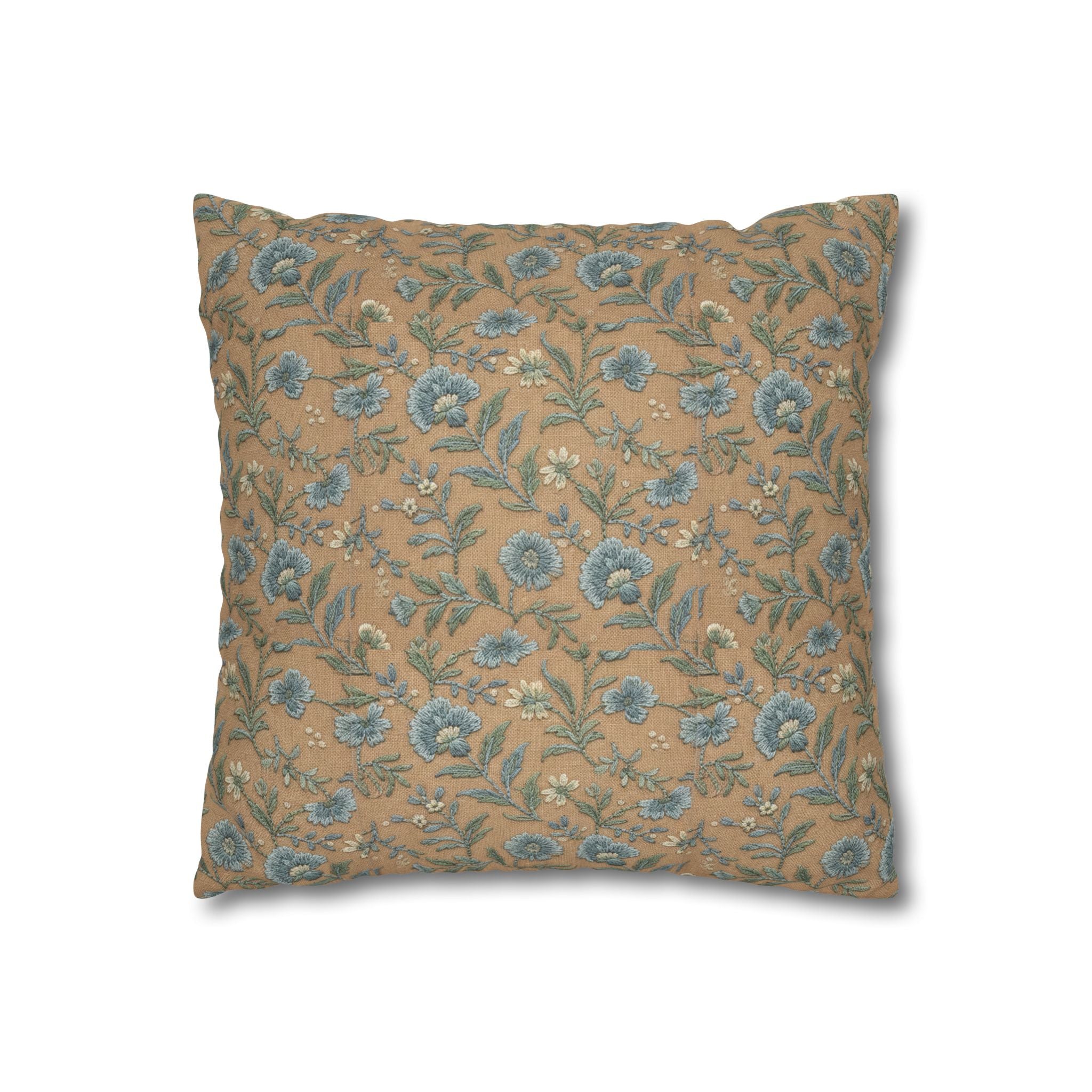 Plumstead Manor Geometric Vintage Floral Pillowcase — Blue Beige Botanical Square Pillow - Creations by Chris and Carlos