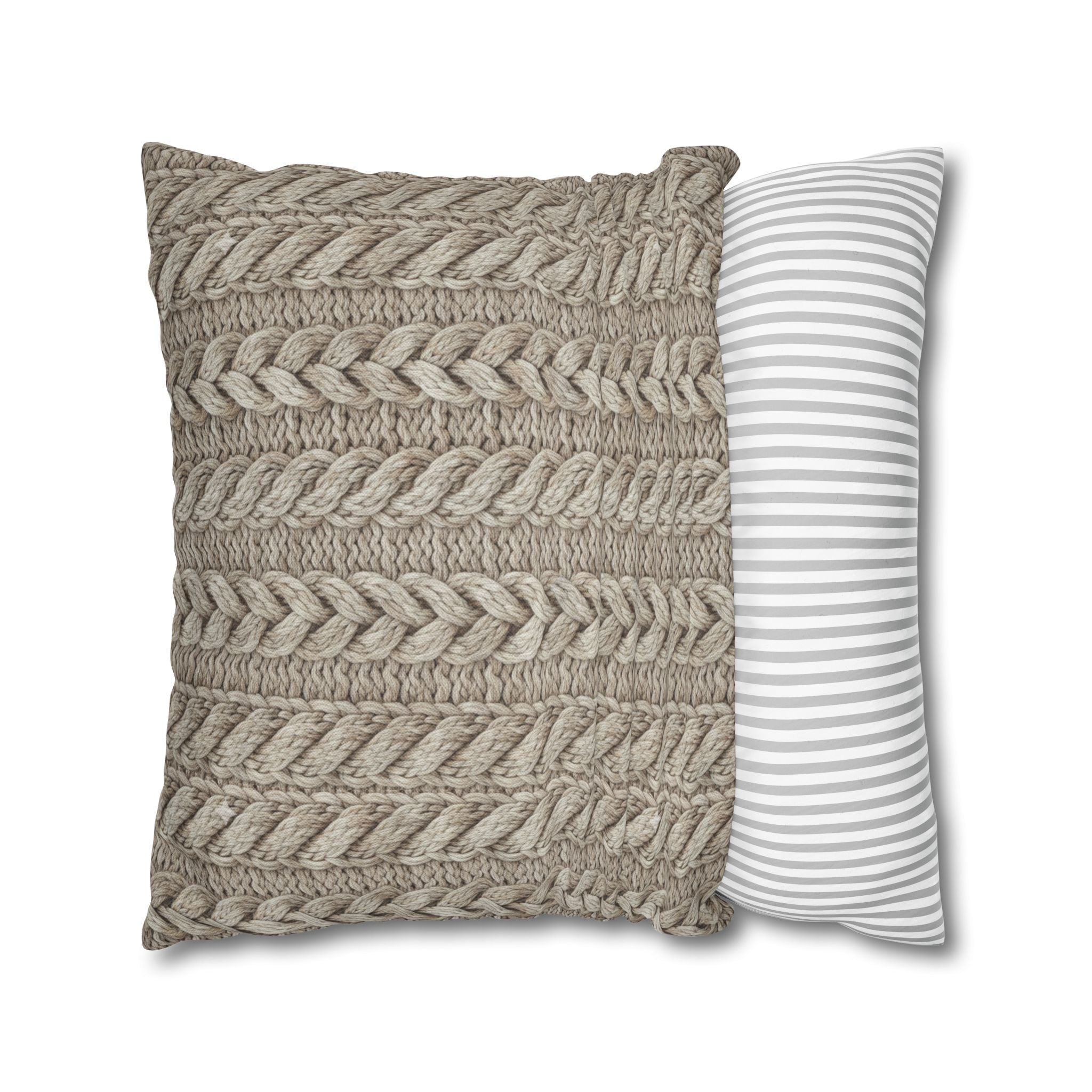Plumstead Manor Cozy Cable Knit Decorative Pillowcase — Neutral Beige Square Throw Pillow Cover - Creations by Chris and Carlos
