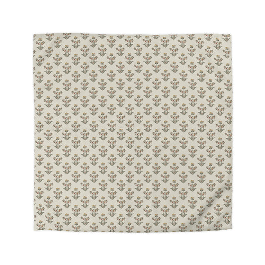 Neutral Floral Pattern Microfiber Duvet Cover — Minimal Boho Bedding - Creations by Chris and Carlos