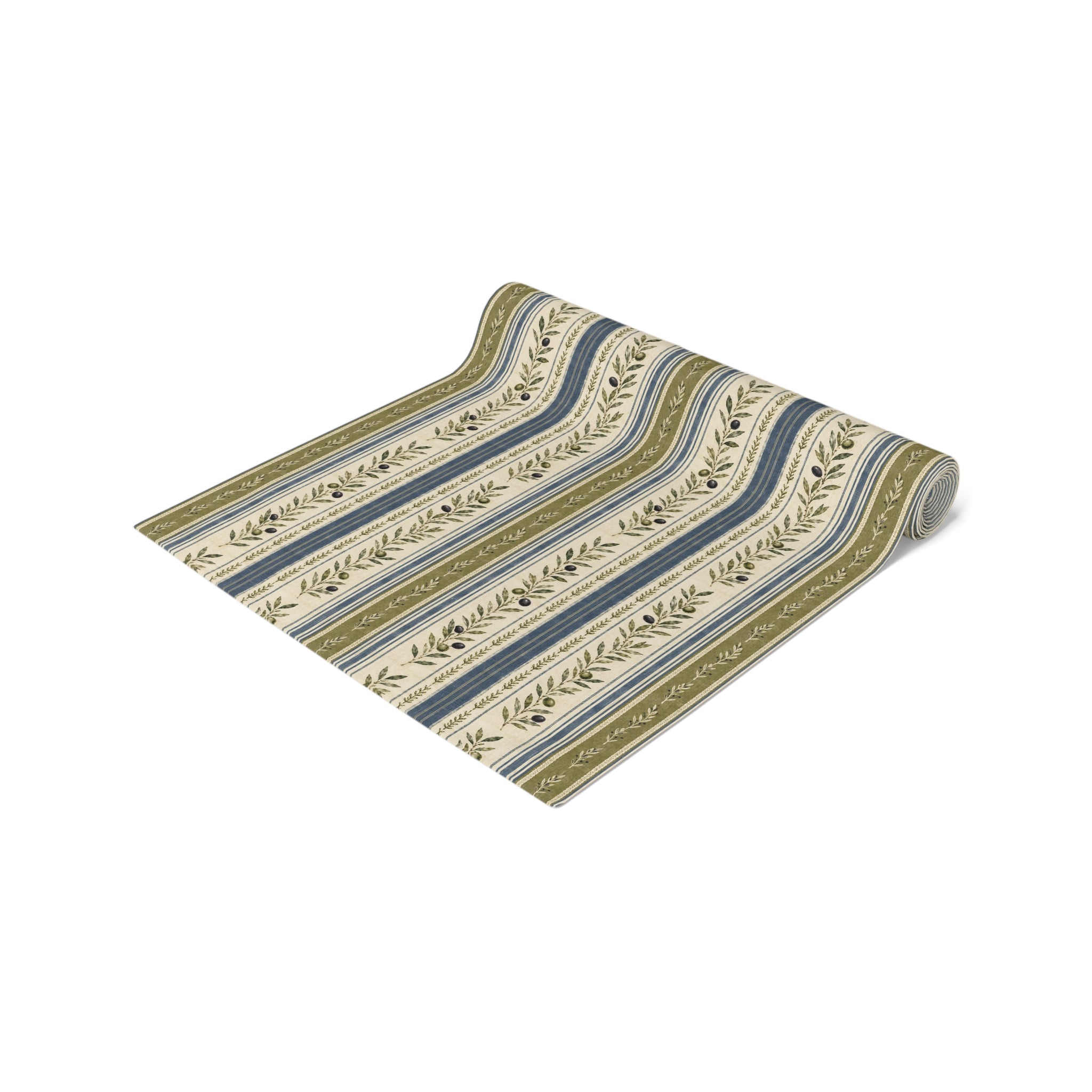 Country Stripe Table Runner — Olive & Blue Floral Border - Creations by Chris and Carlos