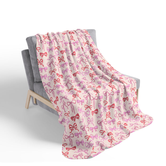 Merry Mod- Cozy Bow Patterned Sherpa Blanket | Soft Fleece Throw for Kids, Perfect Gift for Birthdays, Holidays, and Home Décor