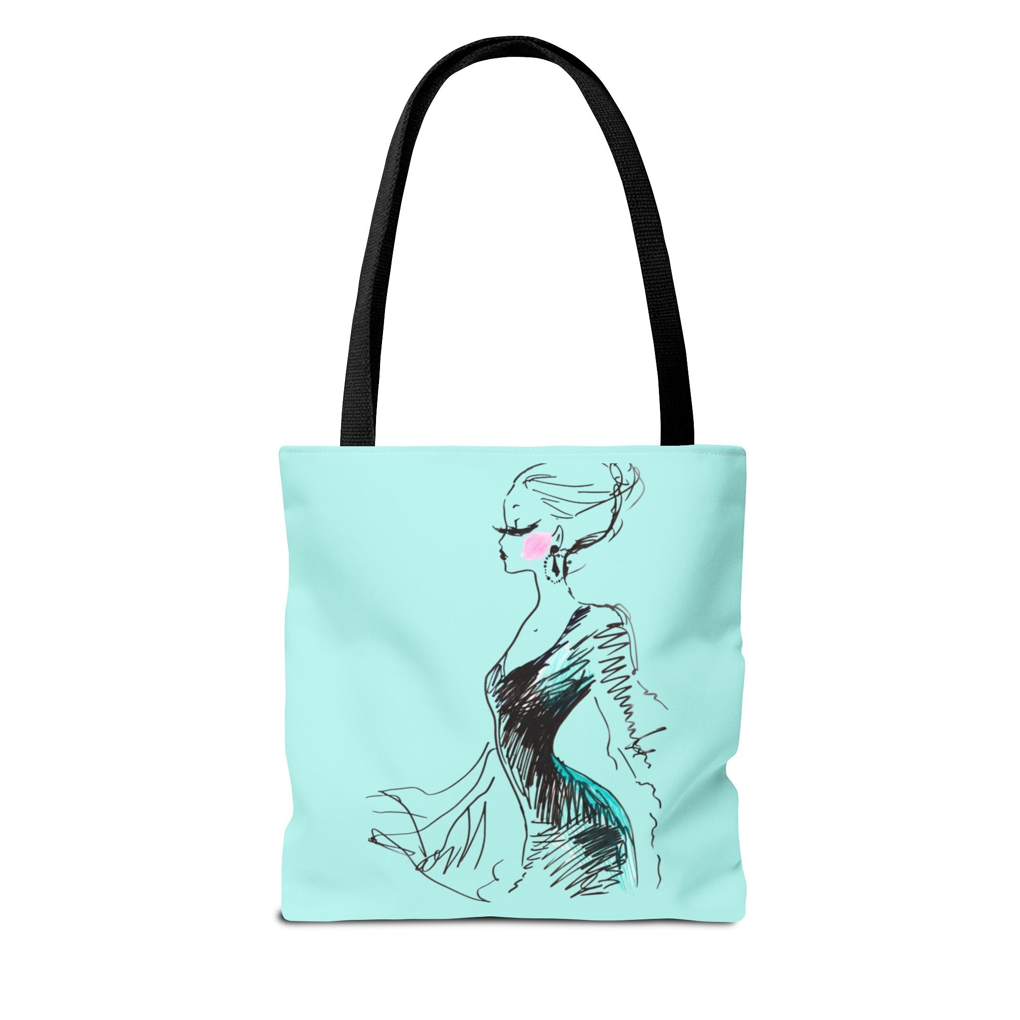 Fashion Sketch Tote Bag – Chic Aqua Illustration Tote - Creations by Chris and Carlos