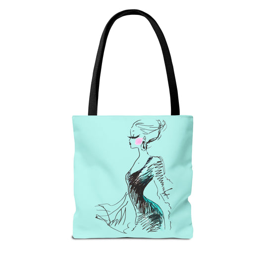 Fashion Sketch Tote Bag – Chic Aqua Illustration Tote - Creations by Chris and Carlos