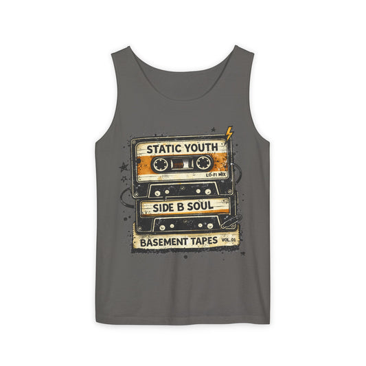 Cassette Tape Tank Top — "Static Youth / Side B Soul" Retro Music Vintage Tank - Creations by Chris and Carlos