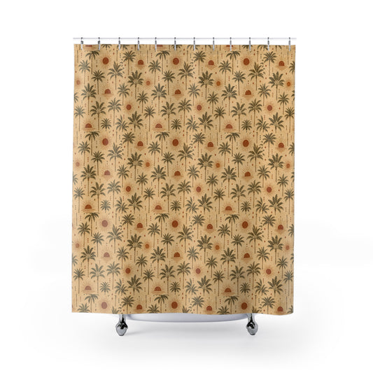 Palm Sunrise Shower Curtain — Vintage Tropical Palm Trees Bathroom Decor - Creations by Chris and Carlos