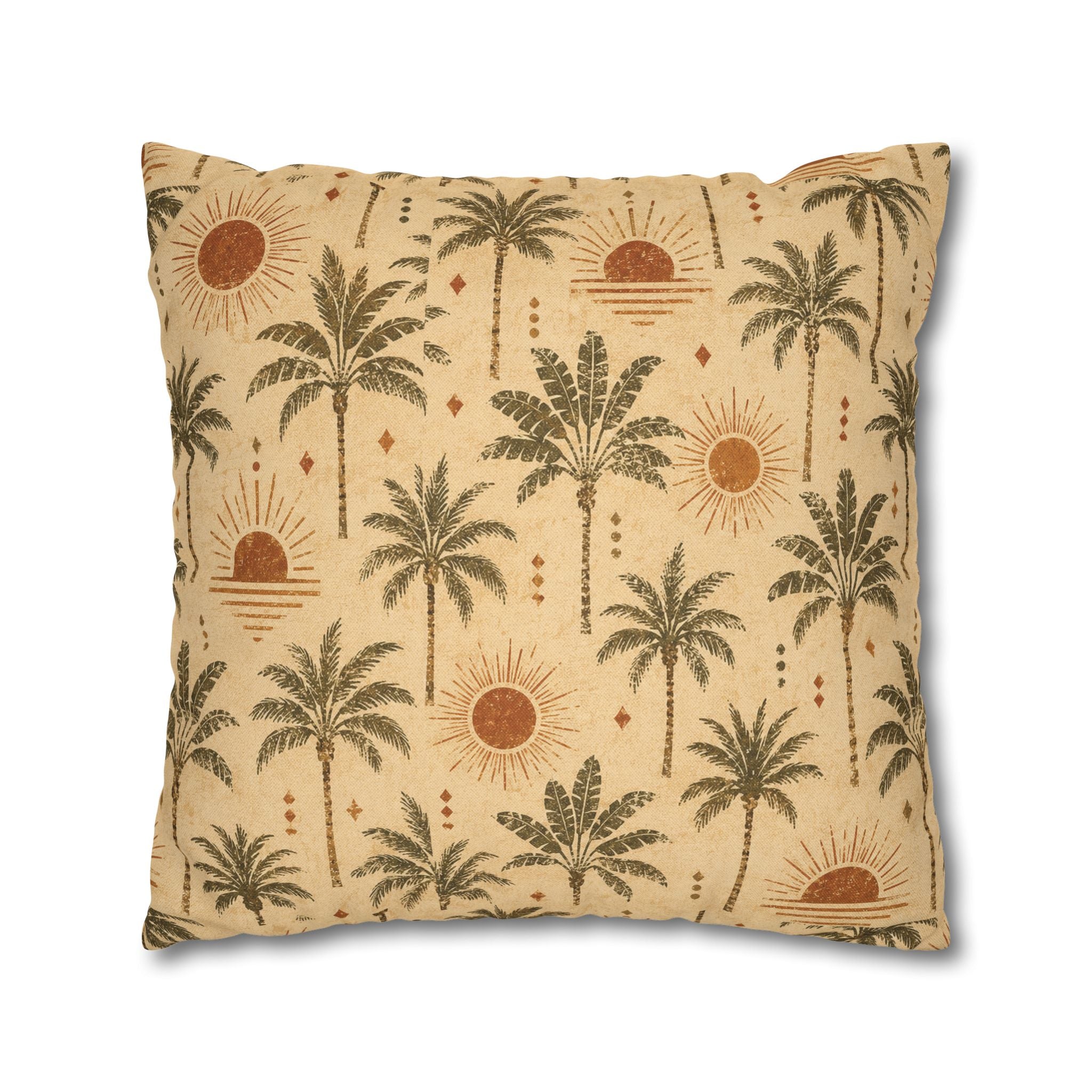 Tropical Palm Sunset Pillowcase — Boho Beach Decorative Throw Pillow Cover - Creations by Chris and Carlos