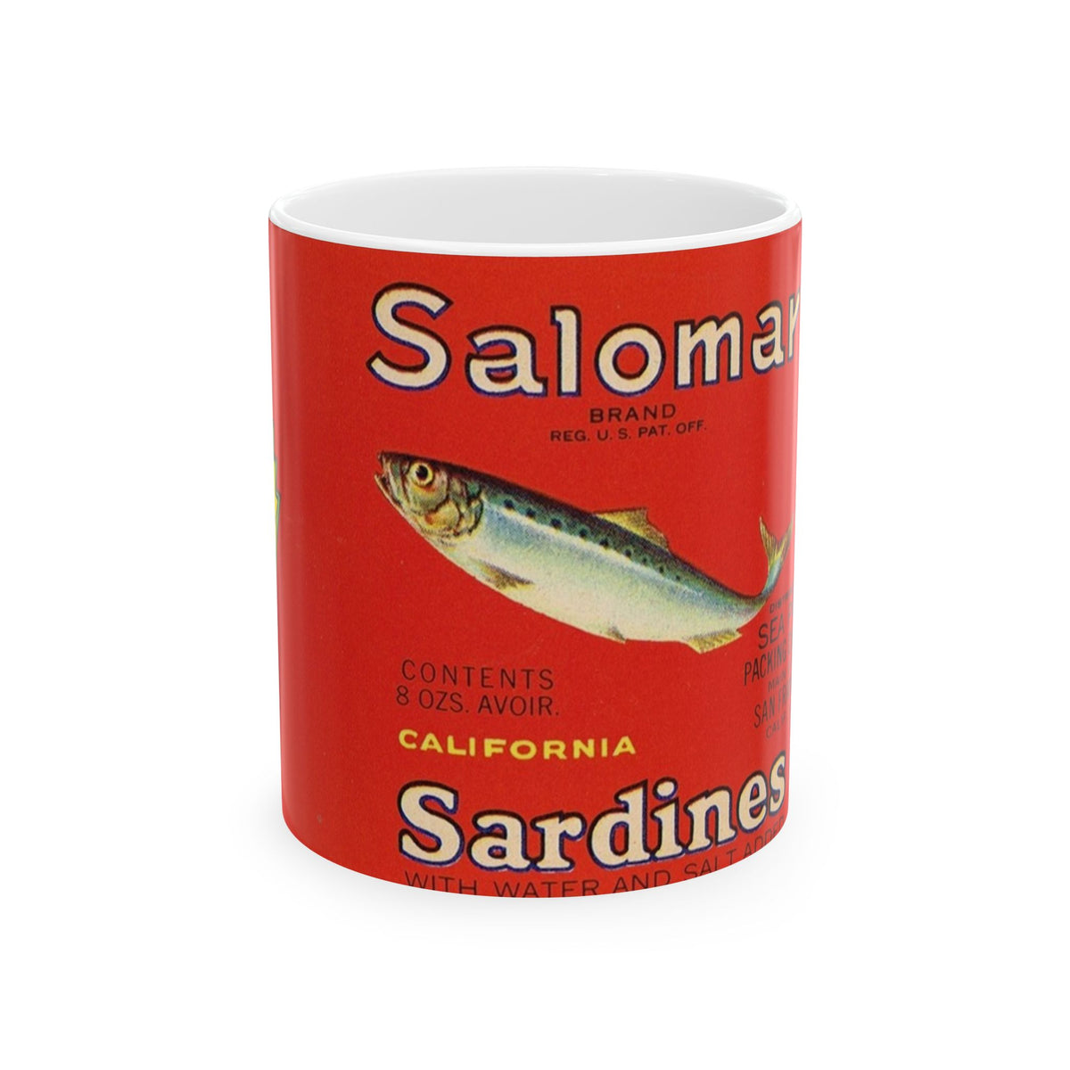 Salty Tin Company- Vintage Sardine Ceramic Mug, Fish Lover Gift, Retro Kitchen Decor, Unique Coffee Cup, Collectible Drinkware, Seafood Enthusiast