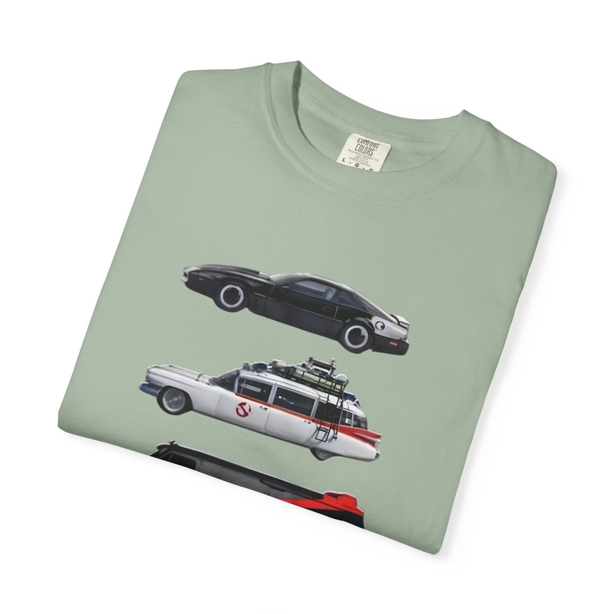 Classic TV Movie Car Stack T-Shirt — KITT, Ghostbusters, A-Team & DeLorean Tribute - Creations by Chris and Carlos