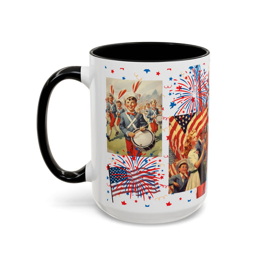 Patriotic Vintage 4th of July Accent Mug – 'Land of the Free, Home of the Brave' - Creations by Chris and Carlos