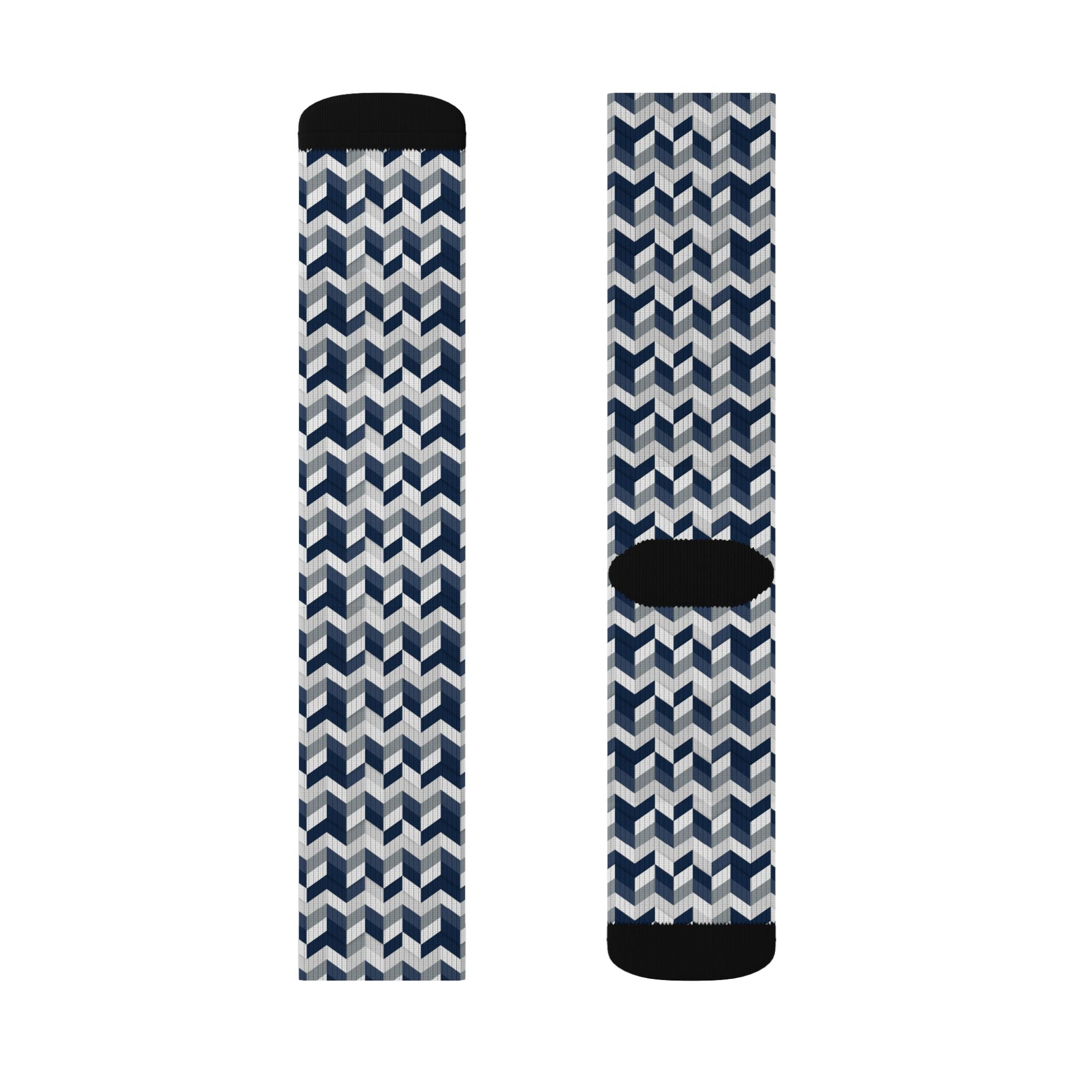 Prism Point Athletic Collection- Geometric Navy Knit-Pattern Sublimation Socks - Creations by Chris and Carlos