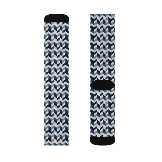 Prism Point Athletic Collection- Geometric Navy Knit-Pattern Sublimation Socks - Creations by Chris and Carlos