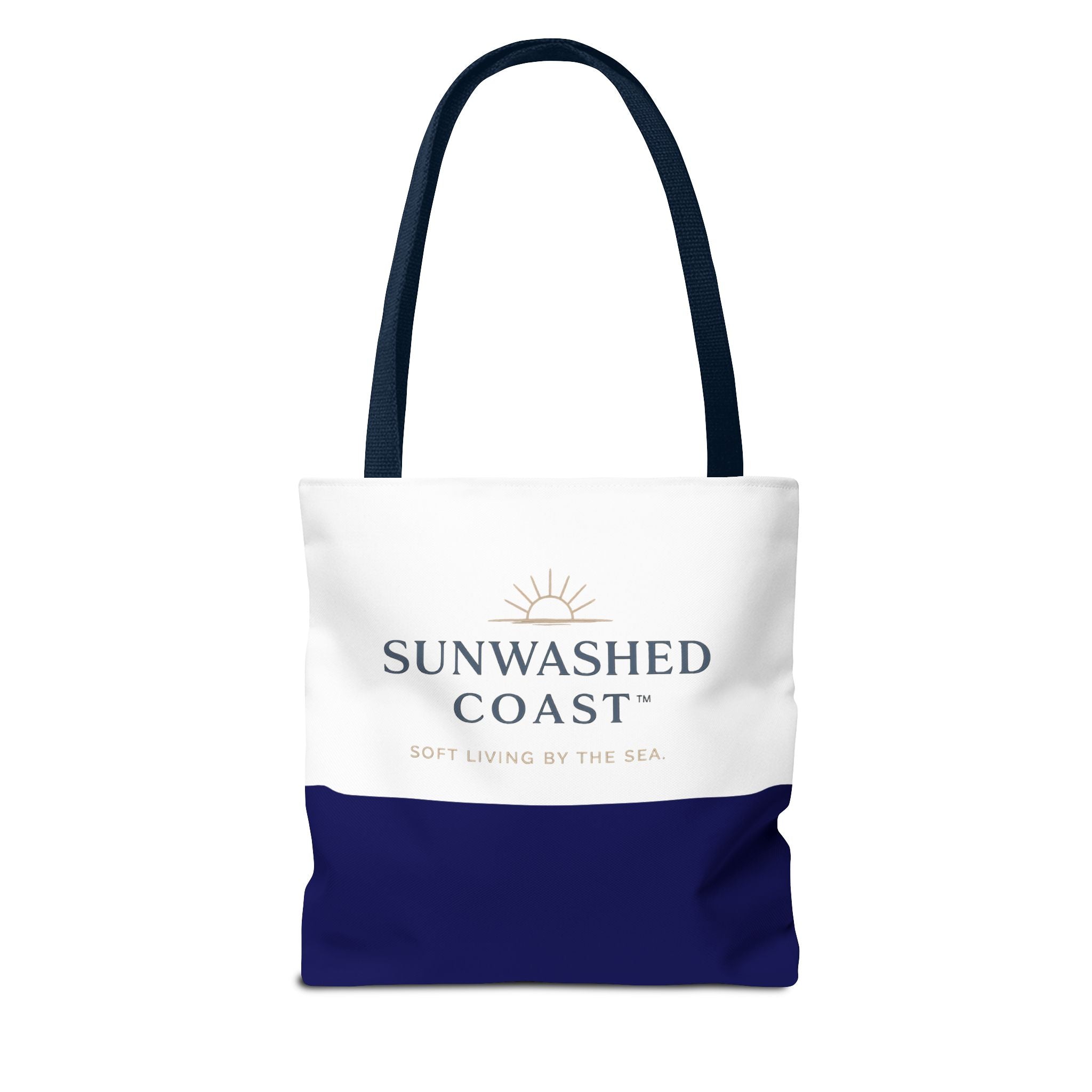 Sunwashed Coast Tote Bag — Coastal Canvas Beach Tote with 'Soft Living by the Sea' Logo - Creations by Chris and Carlos