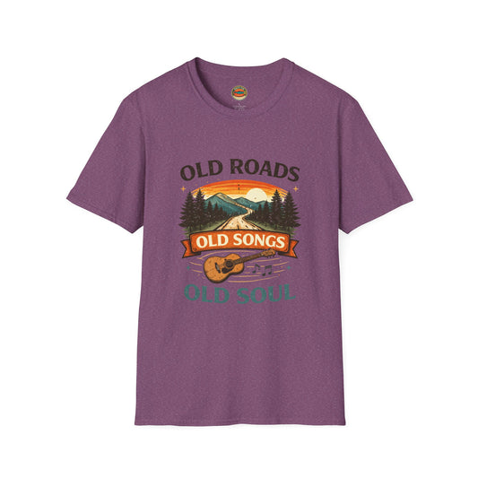 Old Roads Old Songs Old Soul T-Shirt – Vintage Guitar & Mountain Graphic - Creations by Chris and Carlos