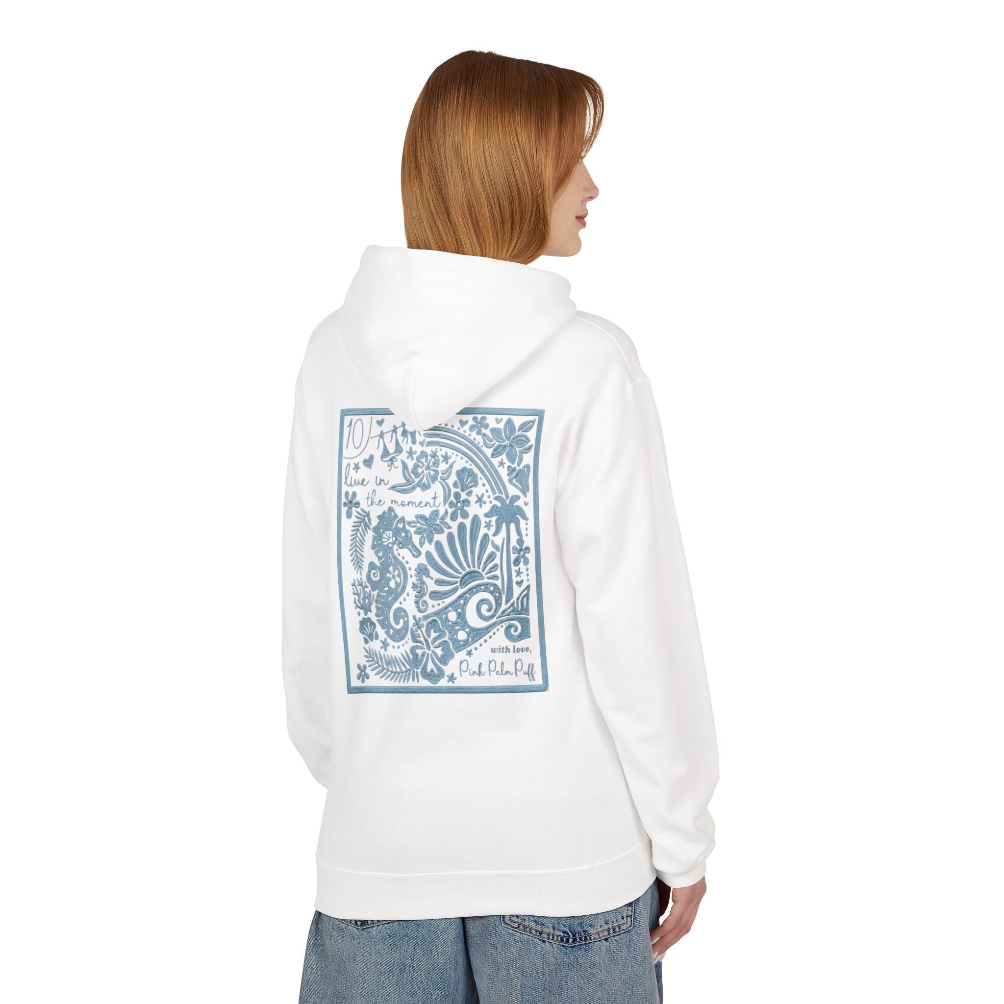 Pinky Palmtree Puff Floral Graphic Hoodie — Vintage Botanical Note Print - Creations by Chris and Carlos