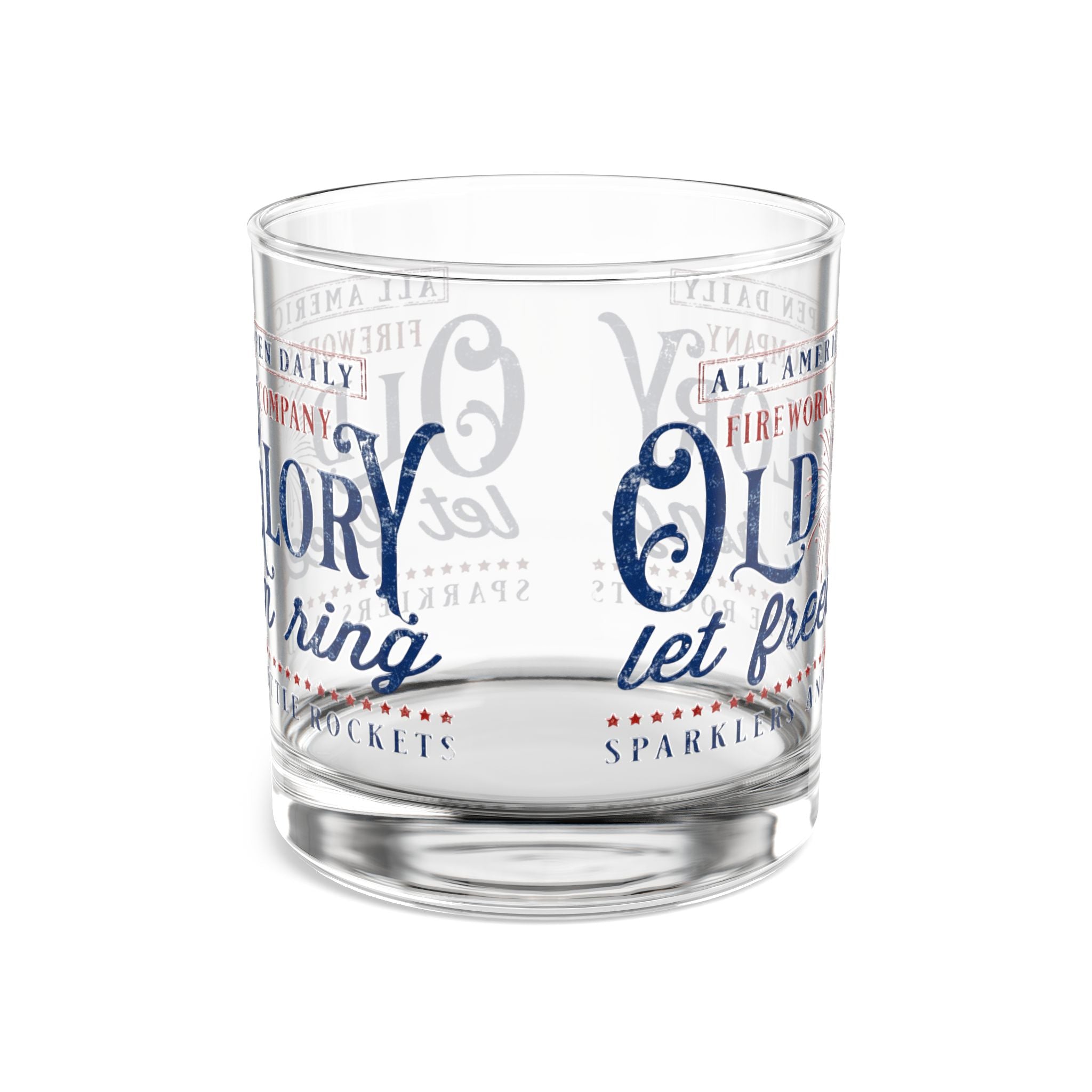 Old Glory Rocks Glass — 10oz Patriotic Whiskey Glass with Fireworks Design - Creations by Chris and Carlos