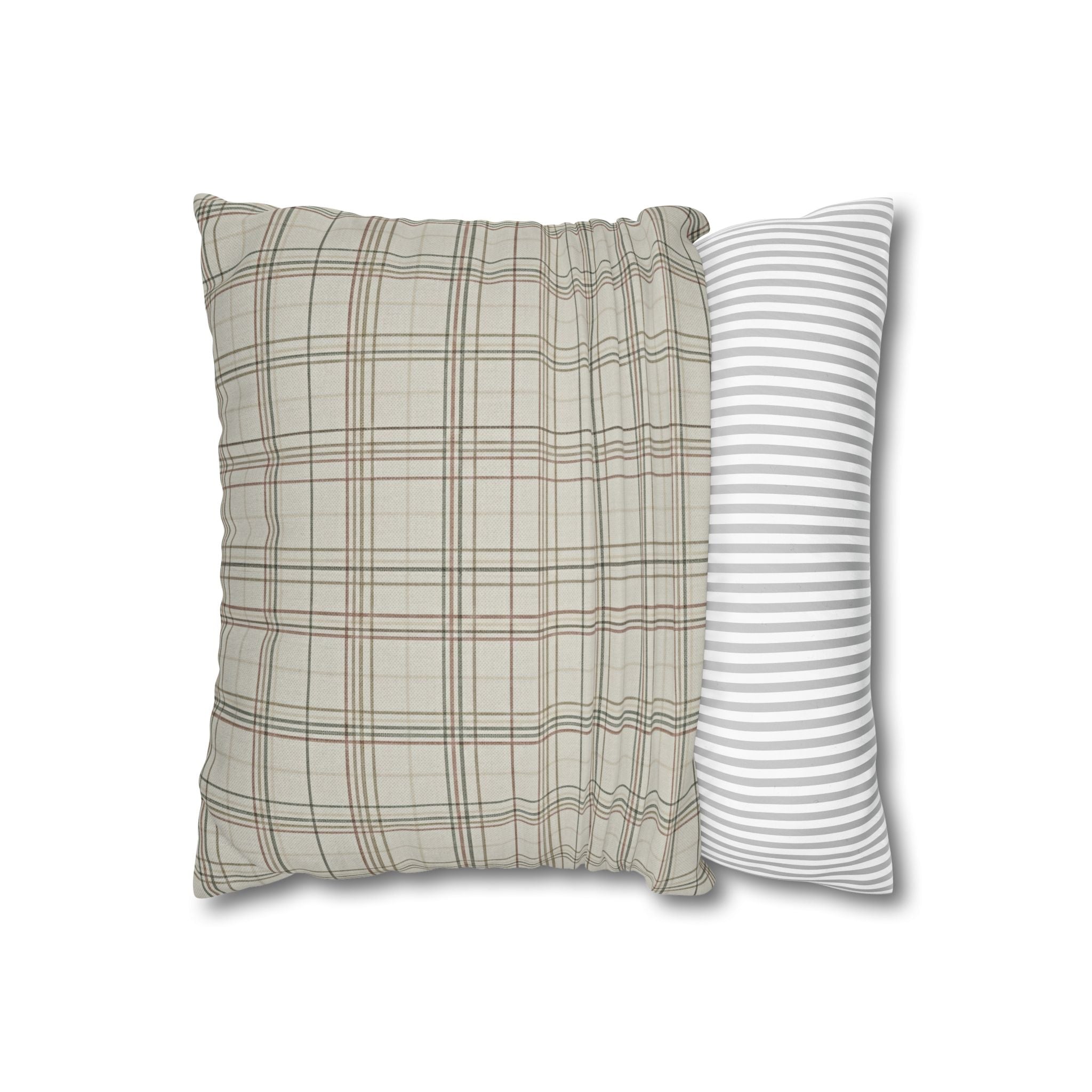 Plaid Farmhouse Pillowcase — Neutral Beige Check Square Throw Pillow Cover - Creations by Chris and Carlos