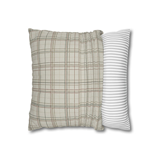 Plaid Farmhouse Pillowcase — Neutral Beige Check Square Throw Pillow Cover - Creations by Chris and Carlos
