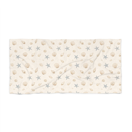 Seashell & Starfish Beach Towel — Coastal Sand Pattern, Lightweight Summer Towel - Creations by Chris and Carlos