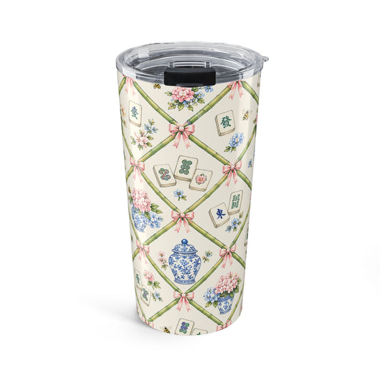20oz Floral Chinoiserie Tumbler – Blue Ginger Jar & Mahjong Tile Pattern - Creations by Chris and Carlos