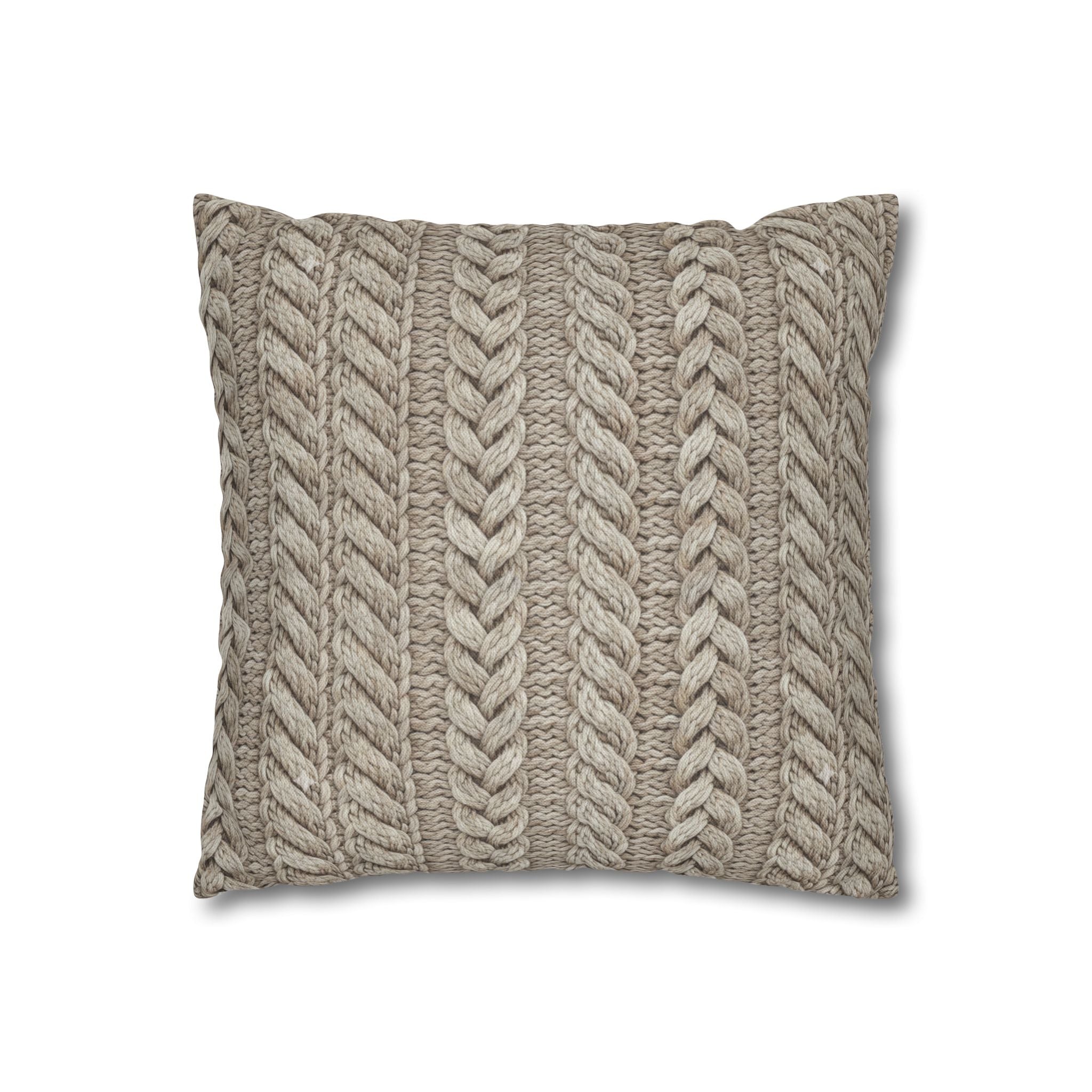 Plumstead Manor Cozy Cable Knit Decorative Pillowcase — Neutral Beige Square Throw Pillow Cover - Creations by Chris and Carlos